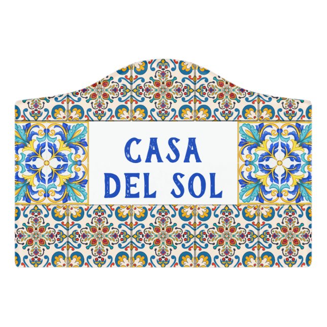 Rustic Spanish Tile House Sign (Small Crest Front)