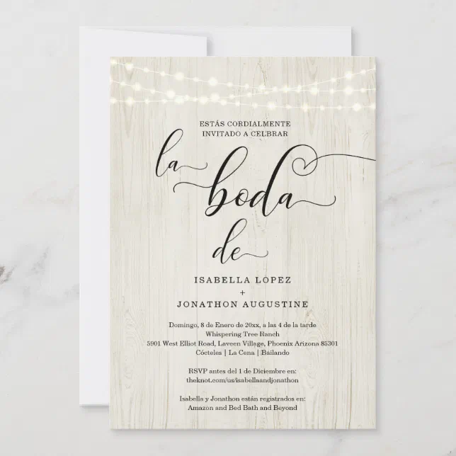 Rustic Spanish Wedding All in One w RSVP Registry Invitation Zazzle