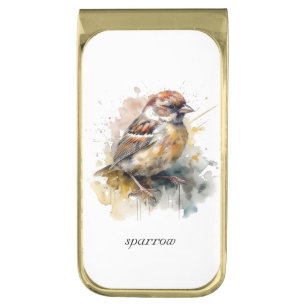 Rustic Sparrow Cottagecore Birdwatcher Style Gold Finish Money Clip