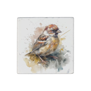 Rustic Sparrow Watercolor Bird Nature Art Stone Magnet