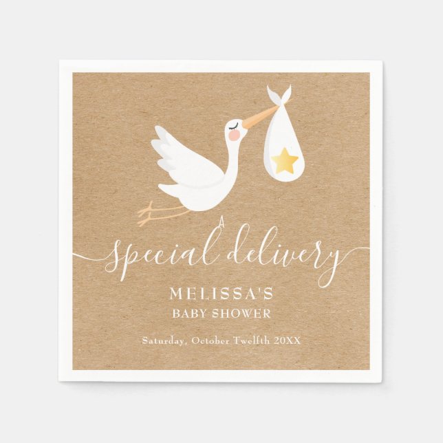 Rustic Special Delivery Stork Star Baby Shower Napkins (Front)
