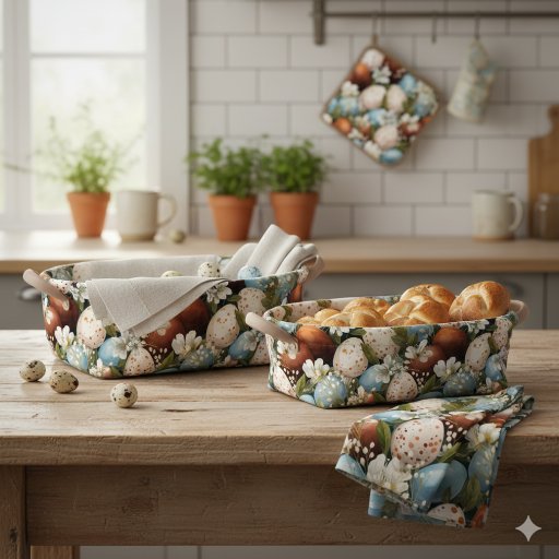 Rustic Speckled Easter Eggs & Spring Flowers  Fabric