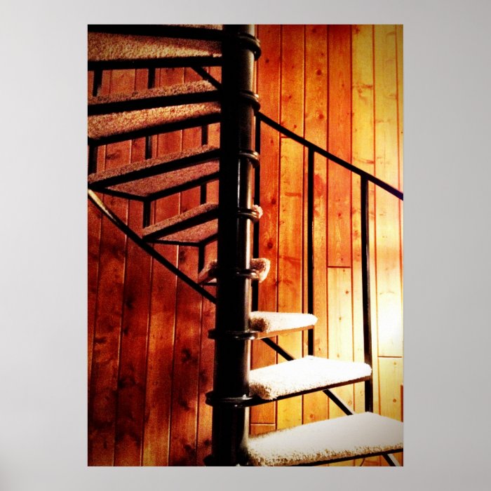 Rustic Spiral Staircase at Mountain Lodge Cabin Posters