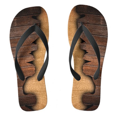 Rustic Splintered Wood Woodgrain Look Flip Flops