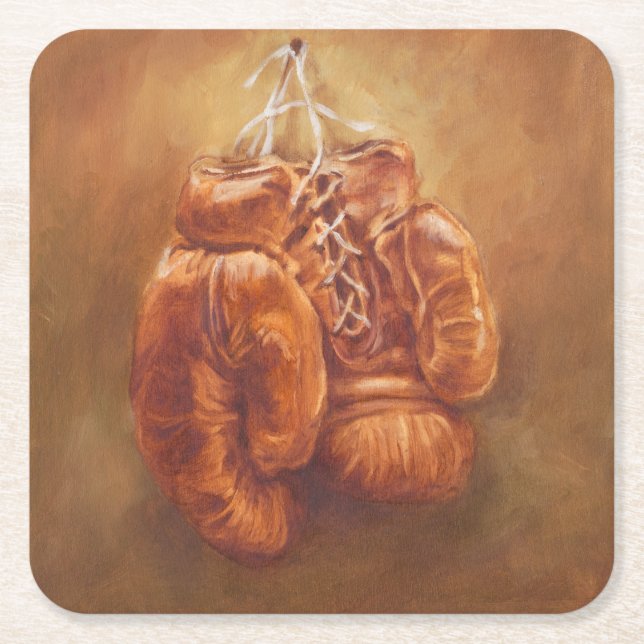 Rustic Sports | Boxing Glove Square Paper Coaster (Front)