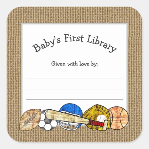 Rustic Sports Theme baby shower bookplate