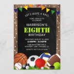 Rustic Sports Themed Kids Birthday Party Invitation