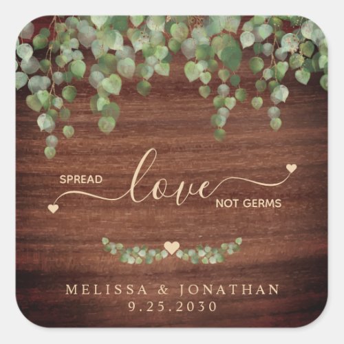 Rustic Spread Love Not Germs Eucalyptus Wedding Square Sticker