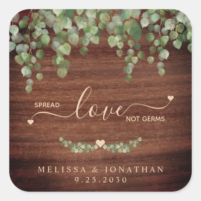 Rustic Spread Love Not Germs Eucalyptus Wedding Square Sticker (Front)