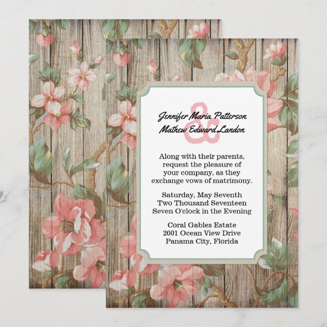 Rustic Spring Blossoms Wedding Invitation (Front/Back)