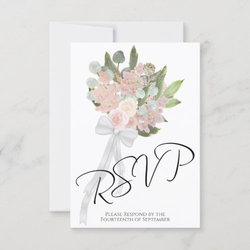 Rustic Spring Bouquet Coral Pink  Mauve Wedding RSVP Card