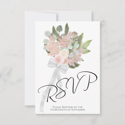 Rustic Spring Bouquet Coral Pink  Mauve Wedding RSVP Card