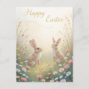 Rustic Spring Bunnies Happy Easter Holiday Postcard
