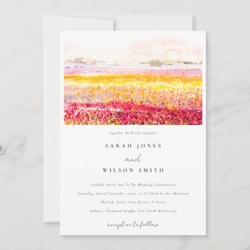 Rustic Spring Countryside Floral Landscape Wedding Invitation