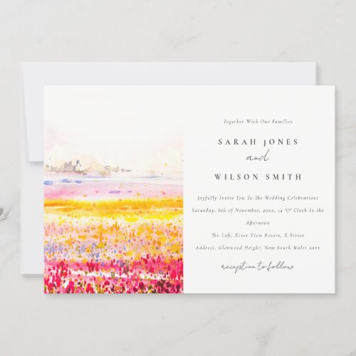 Rustic Spring Countryside Floral Landscape Wedding Invitation