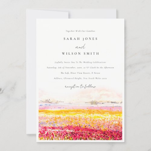 Rustic Spring Countryside Floral Landscape Wedding Invitation