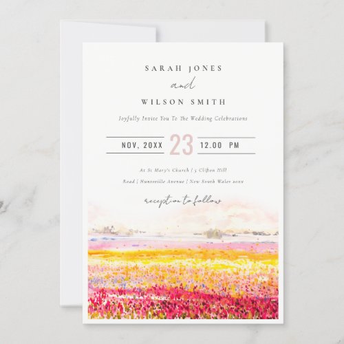 Rustic Spring Countryside Floral Landscape Wedding Invitation