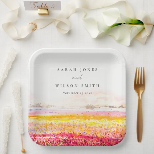 Rustic Spring Countryside Floral Landscape Wedding Paper Plates