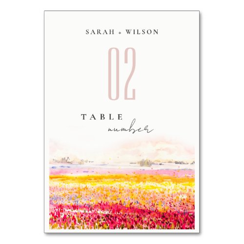 Rustic Spring Countryside Floral Landscape Wedding Table Number