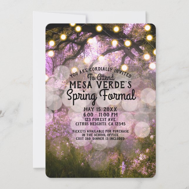 Rustic Spring Enchanted Forest Lights Spring Prom Invitation (Front)