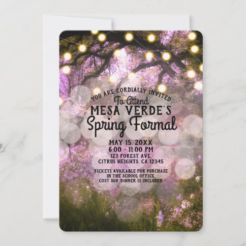 Rustic Spring Enchanted Forest Lights Spring Prom Invitation