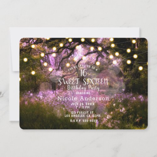 Rustic Spring Enchanted Forest Lights Sweet 16  Invitation