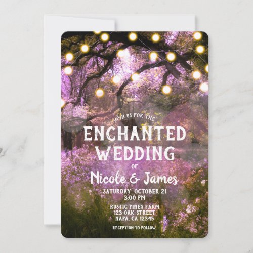 Rustic Spring Enchanted Forest Lights Wedding Invitation