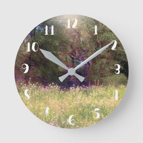 Rustic Spring Floral Enchanted Forest Trees Round Clock