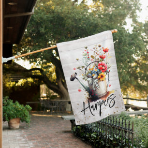 Rustic Spring Floral Family Name House Flag