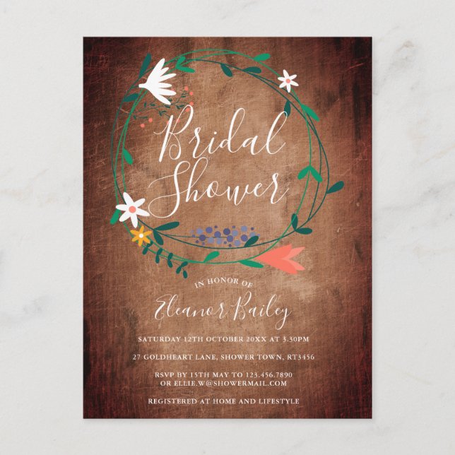 Rustic Spring Floral Garland Bridal Shower Announcement Postcard (Front)