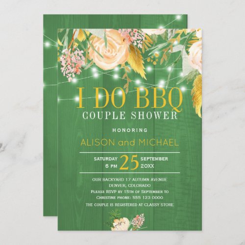 Rustic spring floral i do bbq couple shower invitation