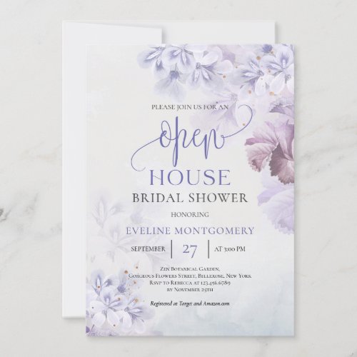 Rustic spring flowers purple dusty pink Open House Invitation