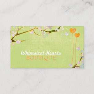 Rustic Spring Green Two Hearts Business Card