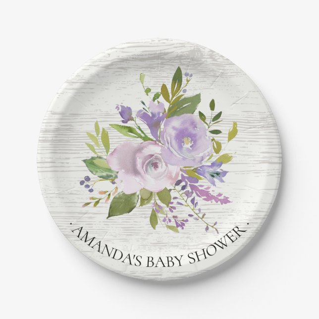 Rustic Spring Lavender Flowers Shower 7" Plate (Front)