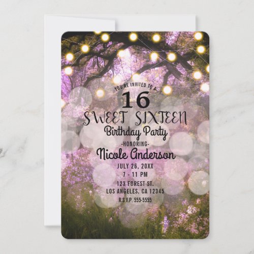 Rustic Spring Lights Enchanted Forest Sweet 16  In Invitation