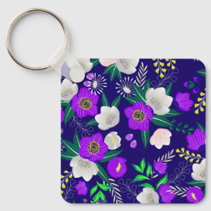 Rustic Spring Pansy Flowers Bouquet Keychain