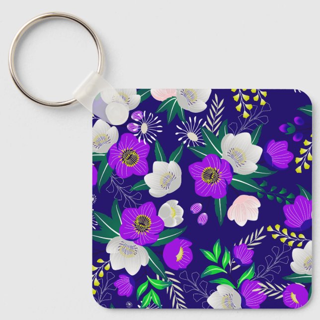 Rustic Spring Pansy Flowers Bouquet Keychain (Front)