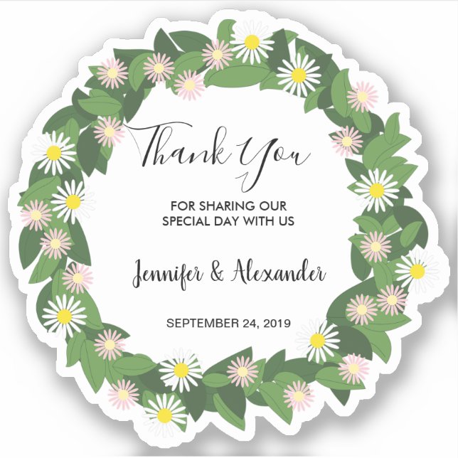 Rustic spring summer flowers Thank You wedding Sticker (Front)