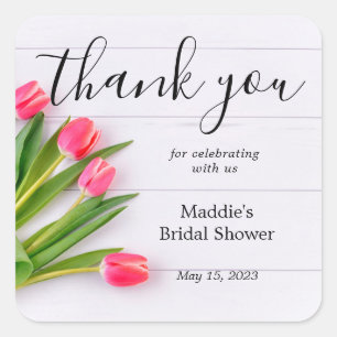 Rustic Spring Tulips Bridal Shower Thank You Square Sticker