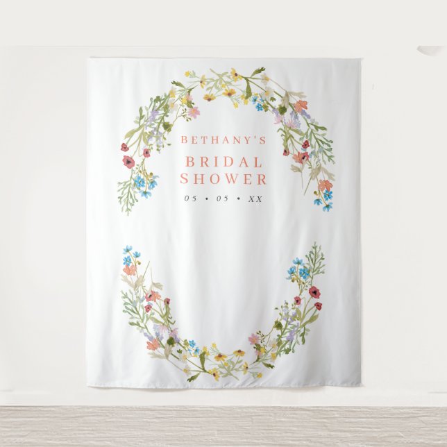 Rustic Spring Wild Flowers Bridal Photo Backdrop (Front)