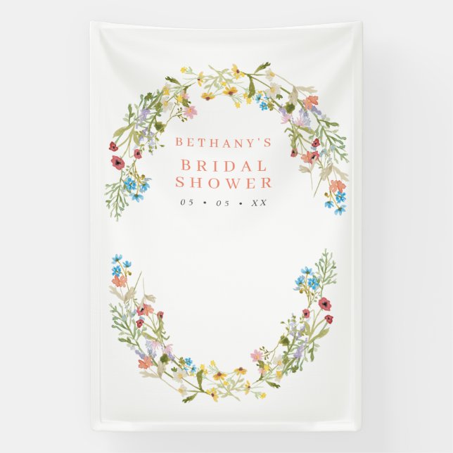 Rustic Spring Wild Flowers Bridal Photo Backdrop Banner (Vertical)