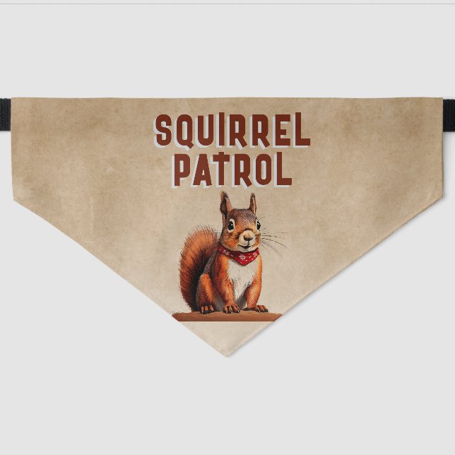 Rustic Squirrel Patrol Funny Dog Pet Bandana Collar (Front)