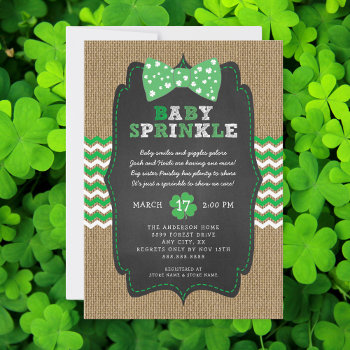 Rustic St Patrick's Day Bow Tie Baby Sprinkle Invitation by lemontreecards at Zazzle