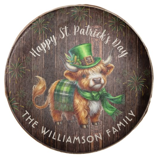 Rustic St. Patrick's Day Highland Cow Personalized Chocolate Covered Oreo (Front)