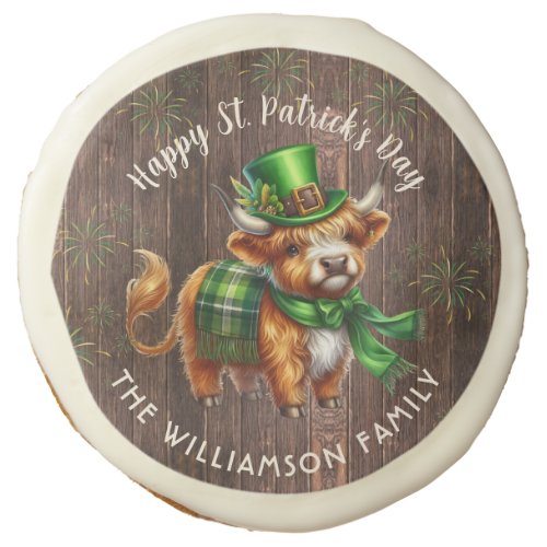 Rustic St Patricks Day Highland Cow Personalized Sugar Cookie