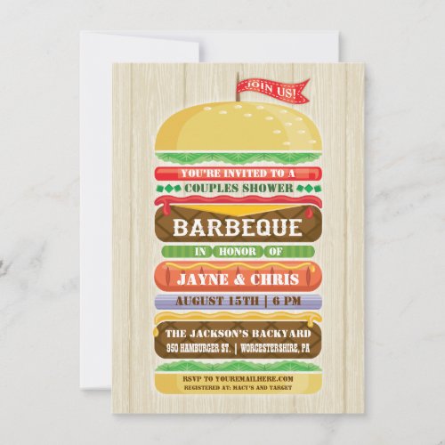 Rustic Stacked Hamburger Couples Shower BBQ Invitation