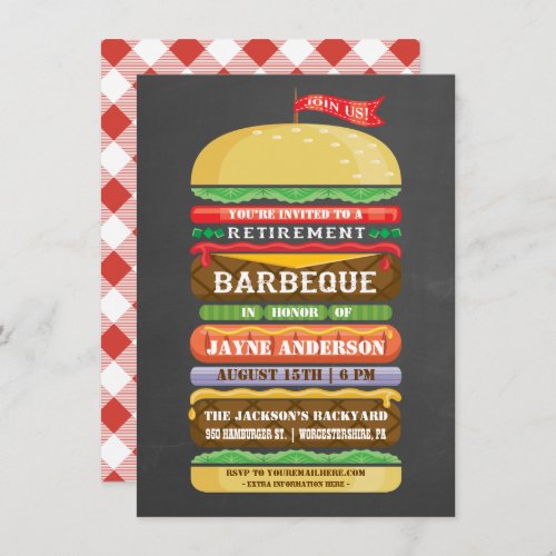 Rustic Stacked Hamburger Retirement BBQ Invitation