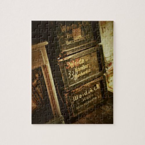 Rustic Stacked Wooden Boxes Crates Faded Jigsaw Puzzle