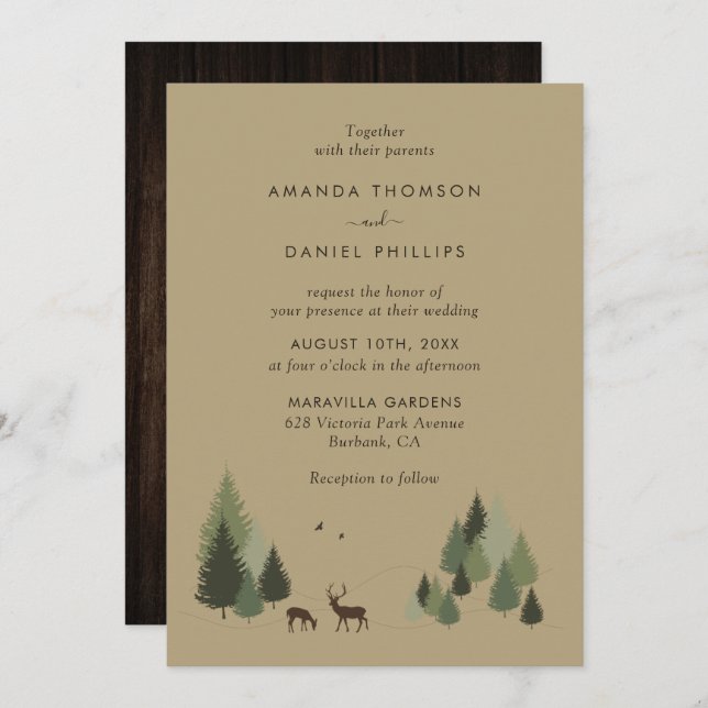 Rustic Stag and Doe Forest Wedding Invitations (Front/Back)