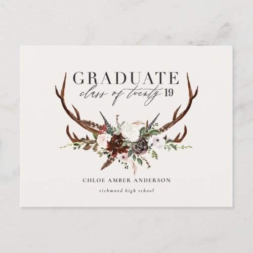 Rustic stag and floral graduate party invitation